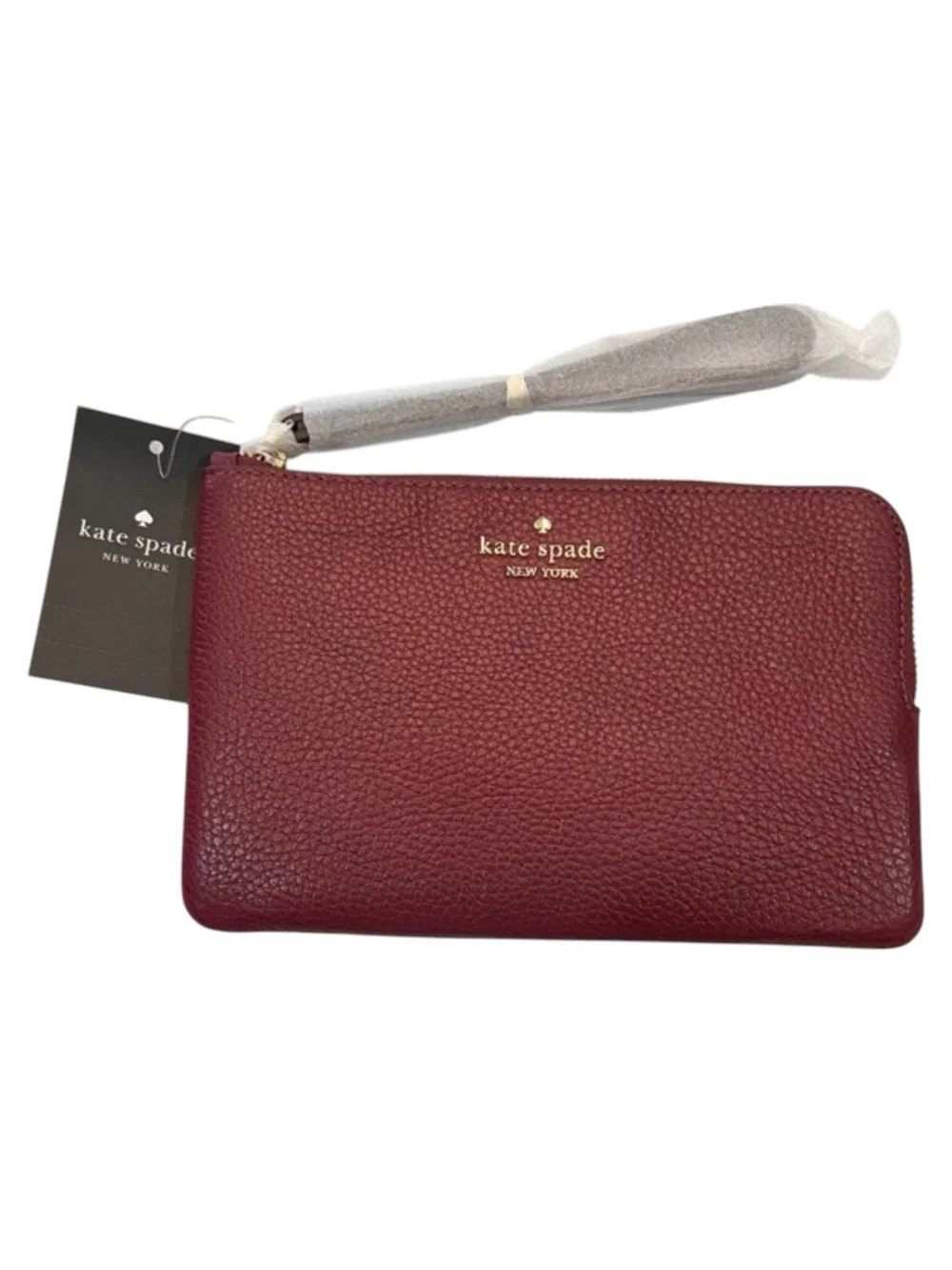 Kate Spade Chelsea Medium Wristlet Pouch Deep Berry Pebbled Leather NWT